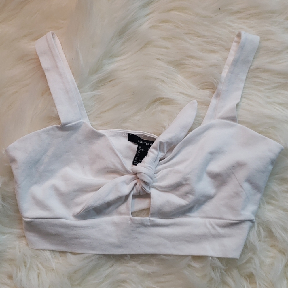 Forever 21 White Tie Front with Key Hole Crop Top